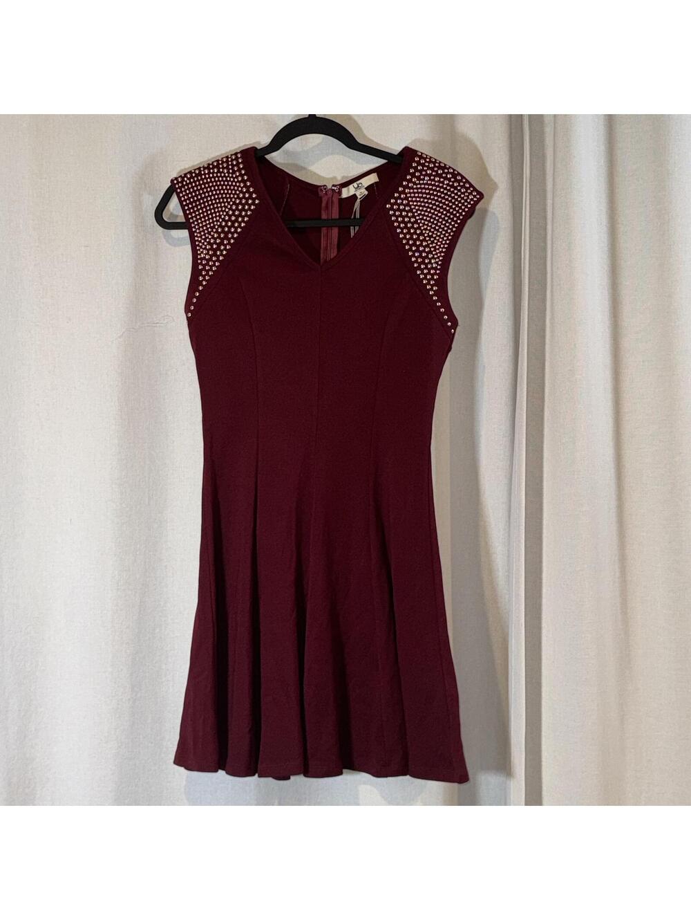 NWT Burgundy Fit & Flare Dress Small Studded Shoulder Whimsigoth Edgy Rocker